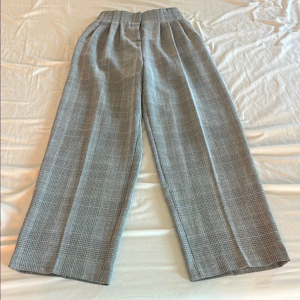 H&M Gray Plaid Pleated Wide Leg Pants Size 2 - Picture 1 of 11